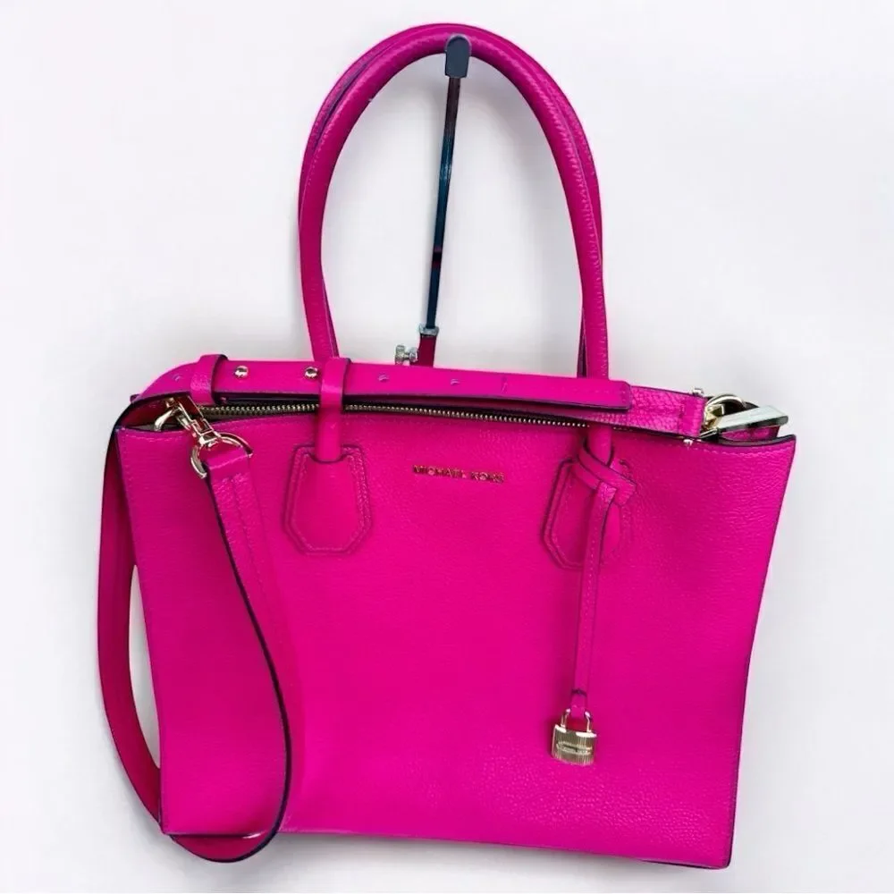 Michael Kors Fuchsia Pink Satchel – Pebbled Leather + Gold Lock & Strap - Picture 16 of 16